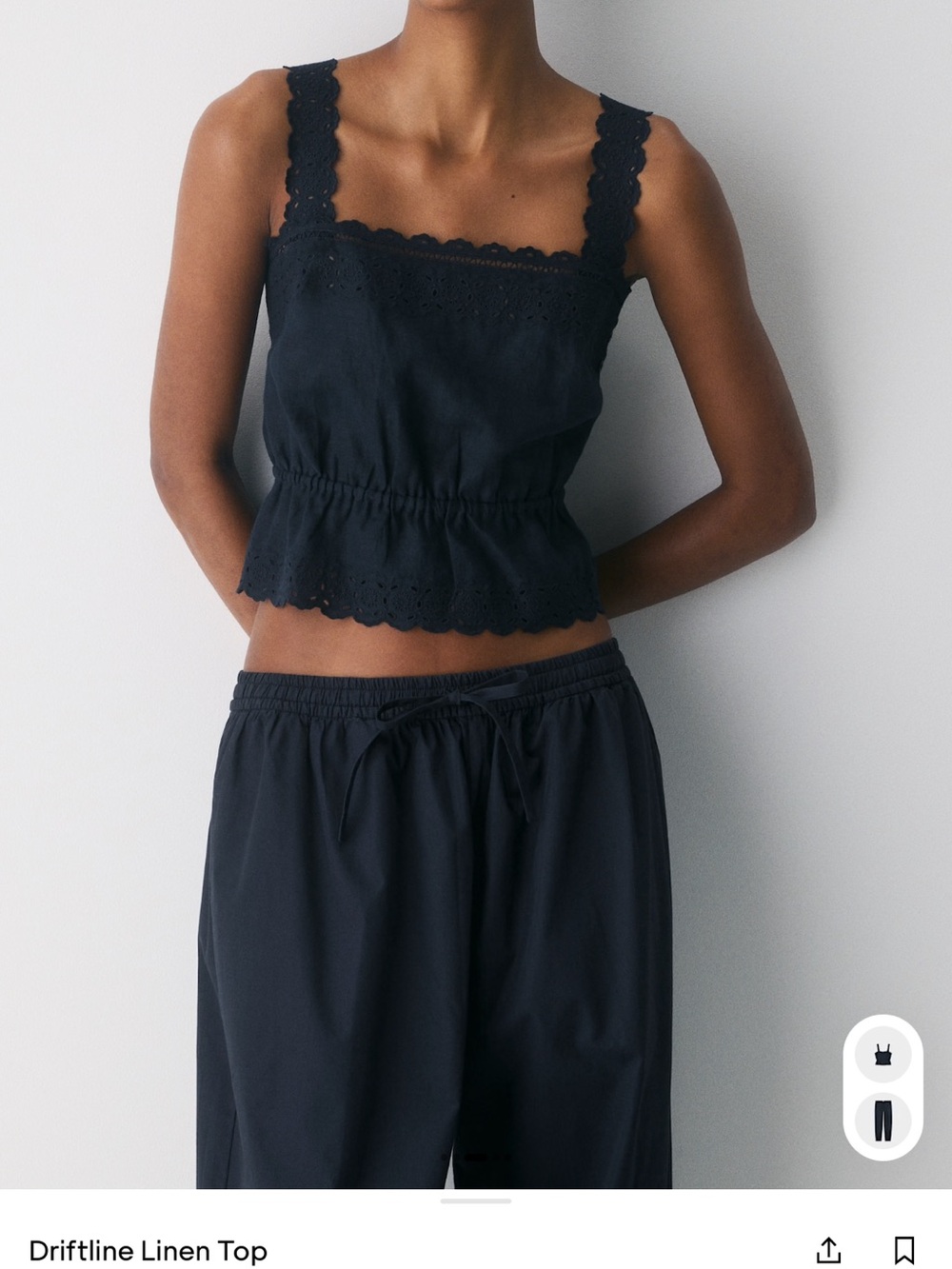 Aritzia Navy Eyelet Linen Cami Top Driftline